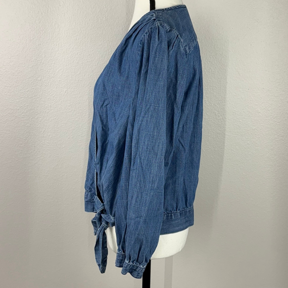 Madewell Womens XL Blue 70s Retro Cropped Fit V-Neck Long Sleeve Denim Wap Top - Picture 8 of 15